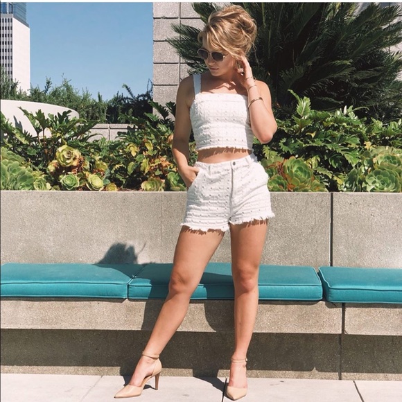 white denim two piece set